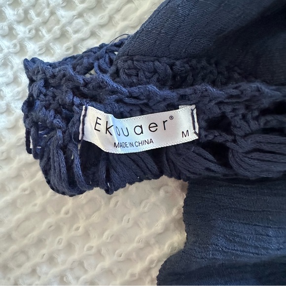 EKOUAER Womens Navy Blue Swim Cover Up Tunic Dress Beach Pool Crochet Size M - Picture 9 of 12